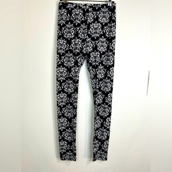 GVI Black White Damask Print Stretch Leggings Gothic Yoga Pants Size Small - Picture 3 of 9